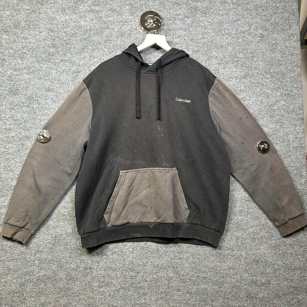 Calvin Klein Hoodie Men's Gray Pockets Long Sleeve Drawstring Sports Y2K - XL